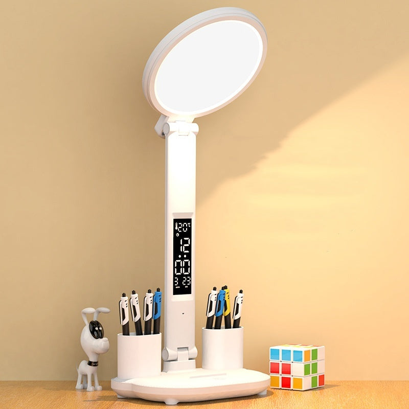3-in-1 LED Desk Lamp – Clock, Fan & Night Light | Foldable, USB Rechargeable